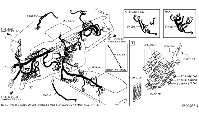 2014 Nissan Murano Harness Assembly-Console Diagram for 240161AA0A