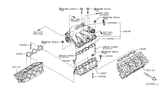 2009 Nissan Murano  Gasket-Manifold To Cylinder Head Diagram for 14035JP00A