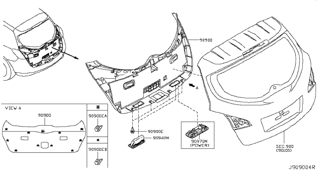 2013 Nissan Murano  Finisher Assy-Back Door Diagram for 909001AA0A