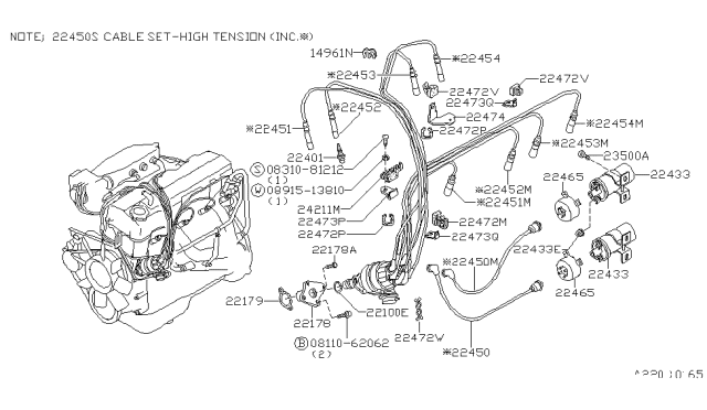 1982 Nissan 200SX Ignition Coil Assembly Diagram for 22433N8711