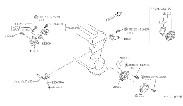 1998 Nissan 200SX  Thermostat Housing Diagram for 110610M600