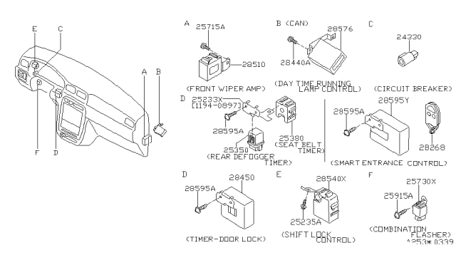 1997 Nissan Sentra Control Assembly-Entry Card Diagram for 285951M201