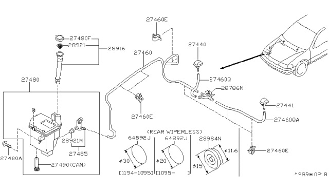 1997 Nissan 200SX Cap-Windshield Washer Tank Diagram for 289138B700