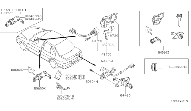 1998 Nissan 200SX  Clip-Retaining, Cylinder Lock Diagram for 8059050J00