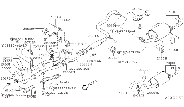 1997 Nissan Sentra  Bolt Diagram for 206060E000