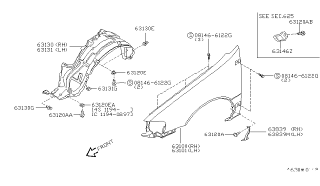 1996 Nissan 200SX  Fender Front RH Diagram for F31001M230