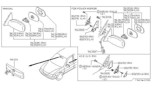 1997 Nissan 200SX Mirror Assembly-Door, RH Diagram for 963014B000