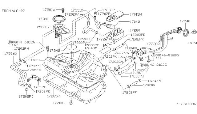 1997 Nissan Sentra  Fuel Pump Assembly Diagram for 170424B000