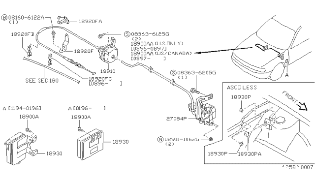 1998 Nissan 200SX  Controller Assembly - ASCD Diagram for 189304B002