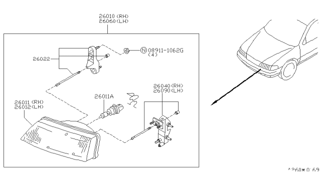 1998 Nissan Sentra  Headlamp Unit Diagram for 260648Z000