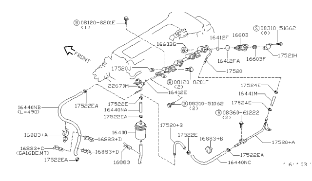 1997 Nissan Sentra  Injector Assy-Fuel Diagram for 1660010Y00