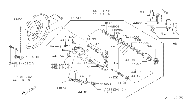 1999 Nissan 200SX CALIPER Assembly-Rear L , W/O Pads Or SHIMS Diagram for 440110M800