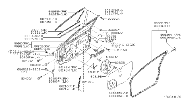 1997 Nissan Sentra  WEATHERSTRIP Front Door LH Diagram for 808311M110