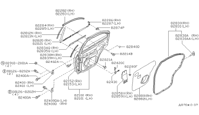 1998 Nissan Sentra  Hinge Assy-Rear Door Diagram for 824004B030