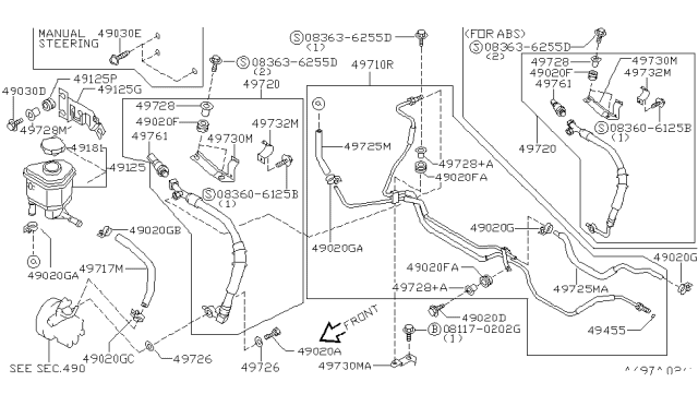 1997 Nissan Sentra  Hose Assy-Suction, Power Steering Diagram for 497174B000