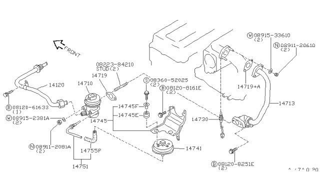 1996 Nissan 200SX Hose-Back Pressure Diagram for 1475565Y00