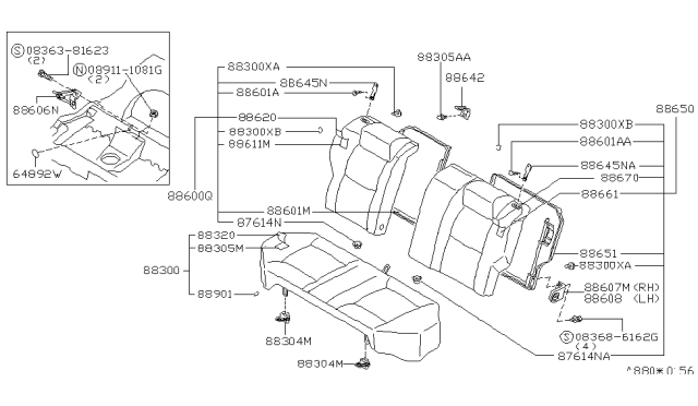 1997 Nissan Sentra  Hook-Cushion, Rear Seat Diagram for 883040M000