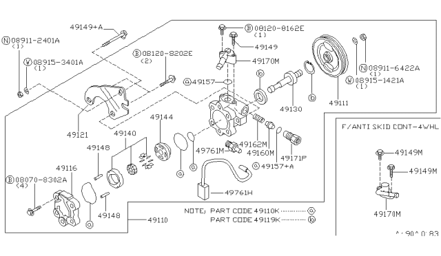 1997 Nissan 200SX  Bolt-Bracket, Power Steering Pump Diagram for 491490M000
