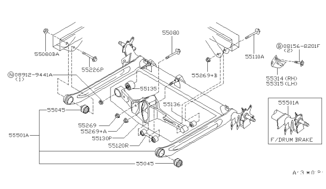 1997 Nissan Sentra  Beam Complete-Rear Suspension Diagram for 555019B400
