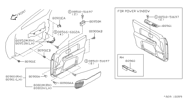 1997 Nissan Sentra Grommet-Screw Diagram for 768810M000