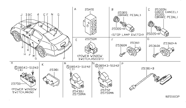2008 Nissan Maxima Switch Assy-Trunk Opener Diagram for 25380ED000