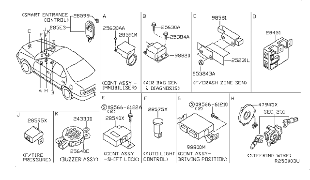 2006 Nissan Maxima  Control Assembly-Driving Position Diagram for 988007Y000