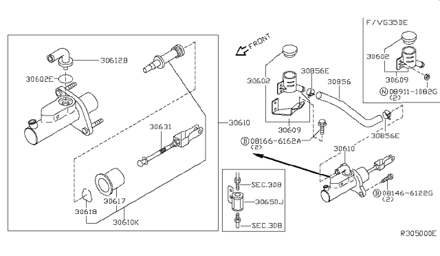 2006 Nissan Maxima Cylinder Assy-Clutch Master Diagram for 306108J100