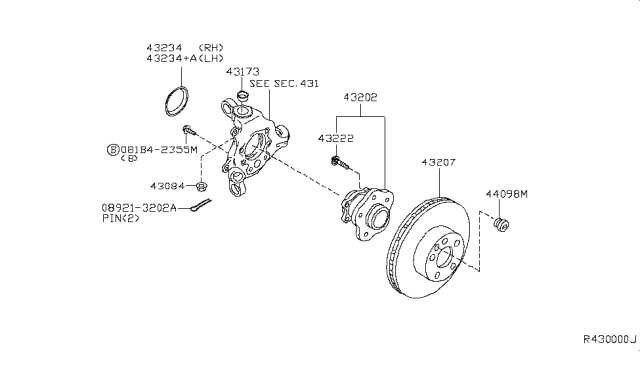 2007 Nissan Maxima  Hub Assembly Rear Diagram for 432027Y000