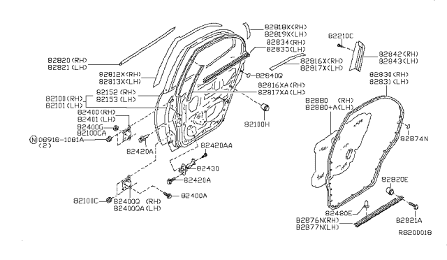 2007 Nissan Maxima  Hinge Assy-Rear Door Diagram for 82401ZP80A