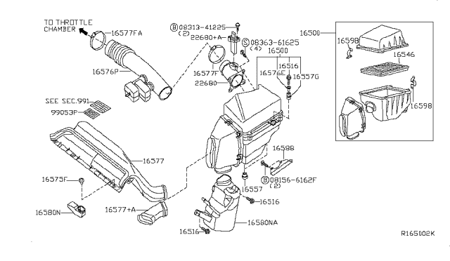 2008 Nissan Maxima  Air Cleaner Diagram for 16500ZK30A