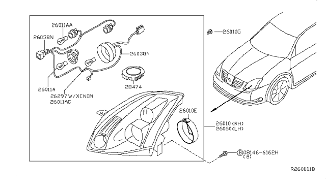 2006 Nissan Maxima Harness Assembly - Head Lamp Diagram for 260387Y000