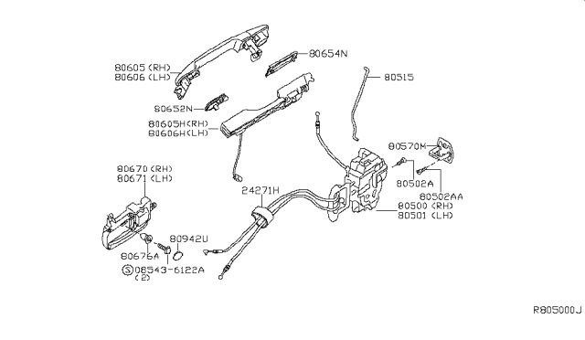 2006 Nissan Maxima  Front Right (Passenger-Side) Door Lock Actuator Diagram for 805007Y000