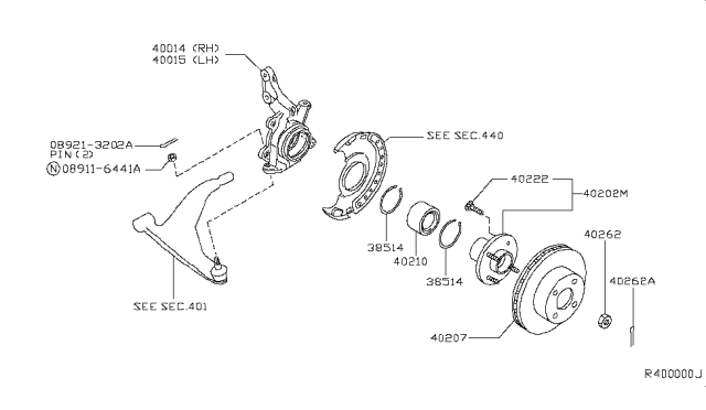 2004 Nissan Maxima  Bearing Wheel Front Diagram for 402103Z000