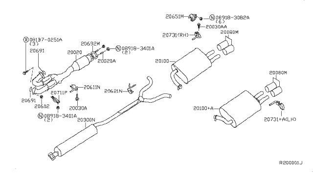 2006 Nissan Maxima  Bracket Exhaust Tube Mounting Diagram for 20711CA020