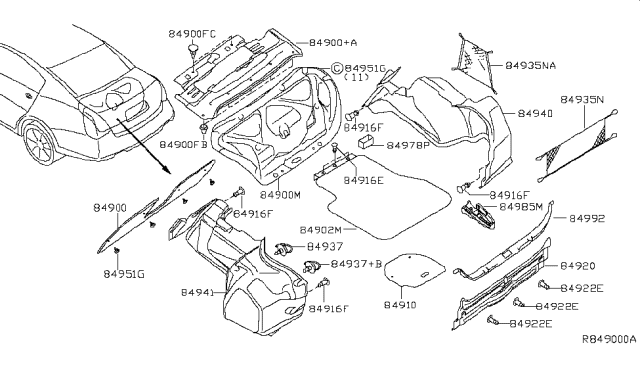 2008 Nissan Maxima  Hook-Trunk Net Diagram for 84937ZB000
