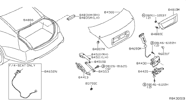 2006 Nissan Maxima  WEATHERSTRIP Trunk Lid Diagram for 848307Y010