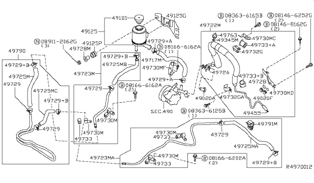 2006 Nissan Maxima  Hose & Tube Assy-Power Steering Diagram for 497218J000