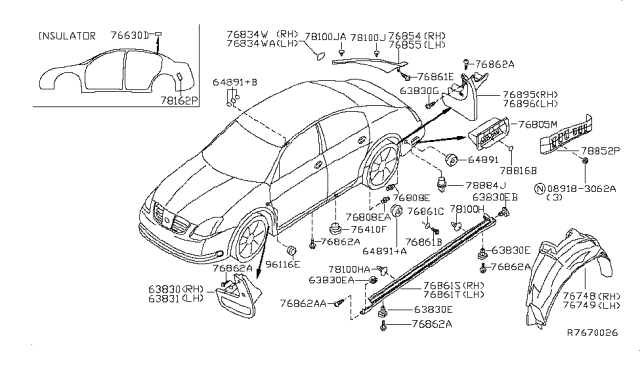 2006 Nissan Maxima  INSULATOR-Rear Pillar, Inner Diagram for 768845L314