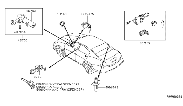 2007 Nissan Maxima  Cylinder Set-Seat Back Lock Diagram for 886948J101