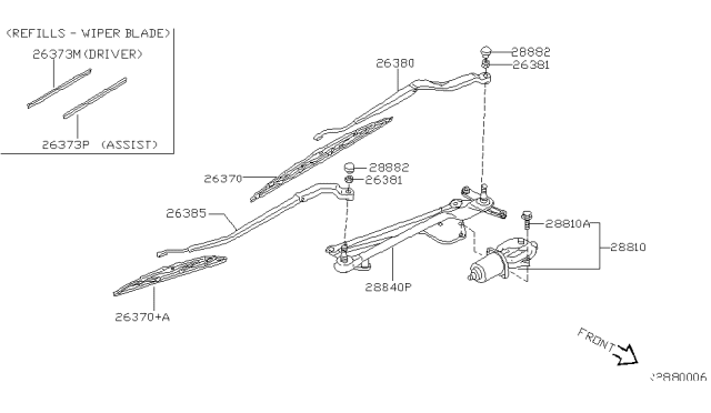 2005 Nissan Maxima Wiper Blade Refill, Driver Diagram for 288953Z600