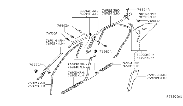 2004 Nissan Maxima Garnish-Center Pillar, Lower LH Diagram for 769167Y000