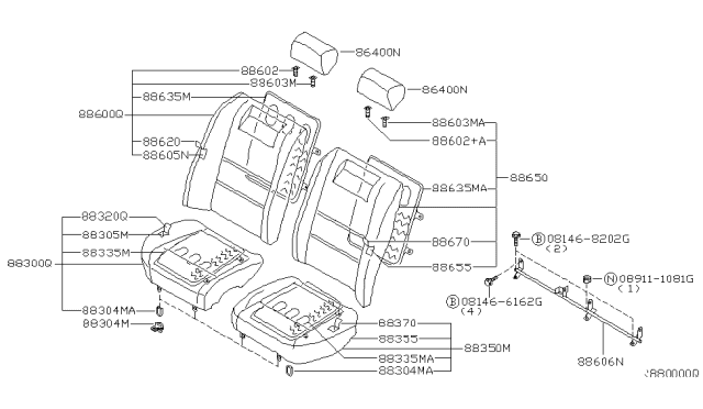 2006 Nissan Maxima  Heater Unit Assembly-Rear Seat Cushion Diagram for 883357Y460