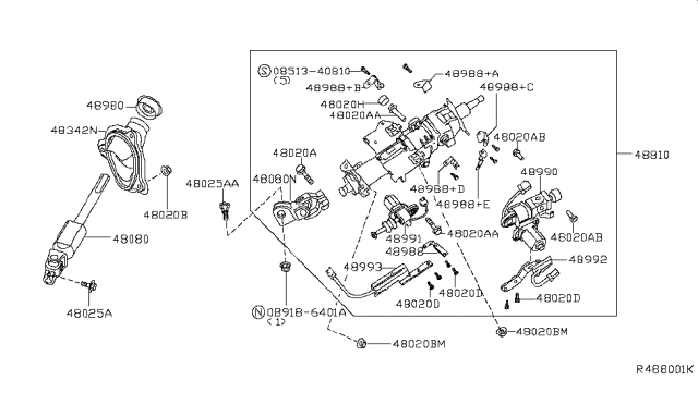 2006 Nissan Maxima Bolt-Steer Column Diagram for 489354P000