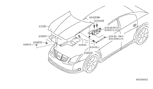 2007 Nissan Maxima  Hinge Assembly-Hood, RH Diagram for 654007Y000