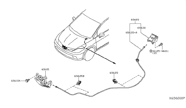 2010 Nissan Versa  Male Assy-Hood Lock Diagram for 65601EL00C