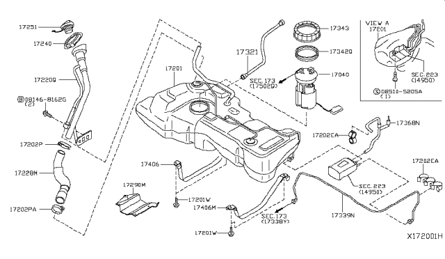 2011 Nissan Versa Screw Diagram for 085105205A