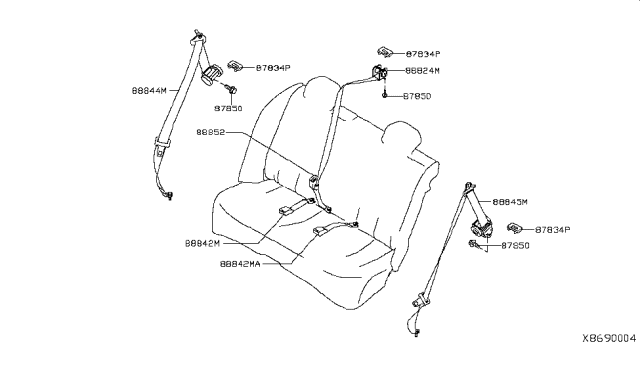 2012 Nissan Versa  Rear Seat Tongue Belt Assembly, Right Diagram for 88844ZW98A