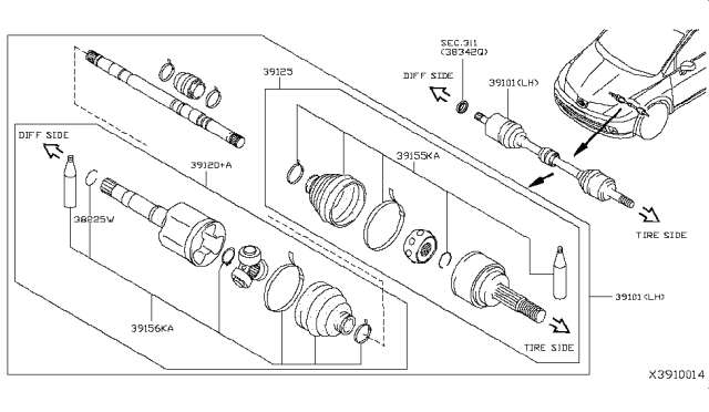 2012 Nissan Versa Circlip-Side Gear Diagram for 38225ET00A