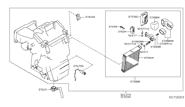 2010 Nissan Versa  EVAPORATOR, Front Diagram for 27281EL00E
