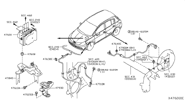 2012 Nissan Versa  Abs Pump Modulator Assembly Anti Lock Brake Diagram for 47660ZN93A